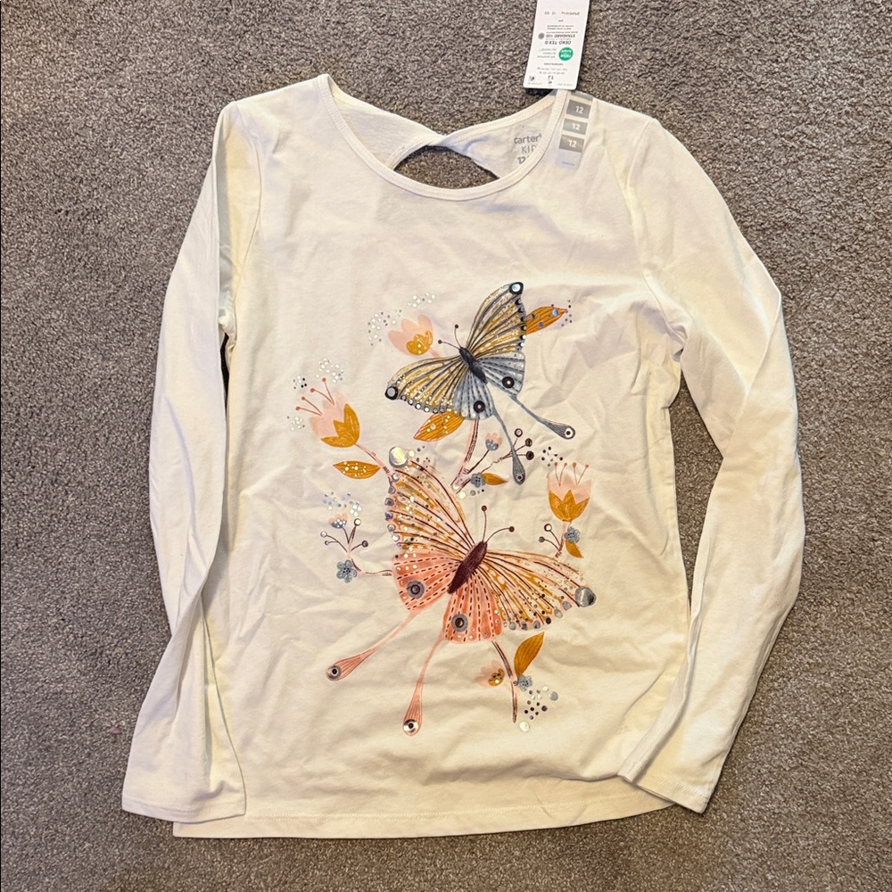 Carter's Cream Long Sleeve Tee with Butterfly Print